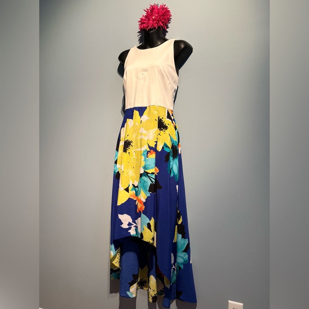 Vince Camuto Blue and Yellow Floral High Low Dress